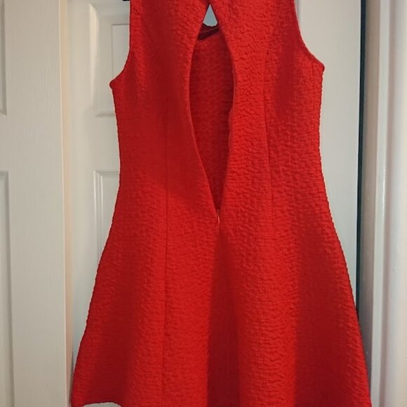 Zara Red Fit & Flare Jacquard Dress Mini size M medium - Picture 8 of 8